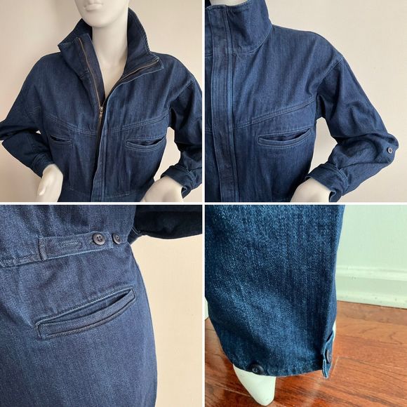 The Only Jane Boiler Suit Blue Jump Two Denim Long Sleeve High Neck Jumpsuit 8 - Picture 12 of 15